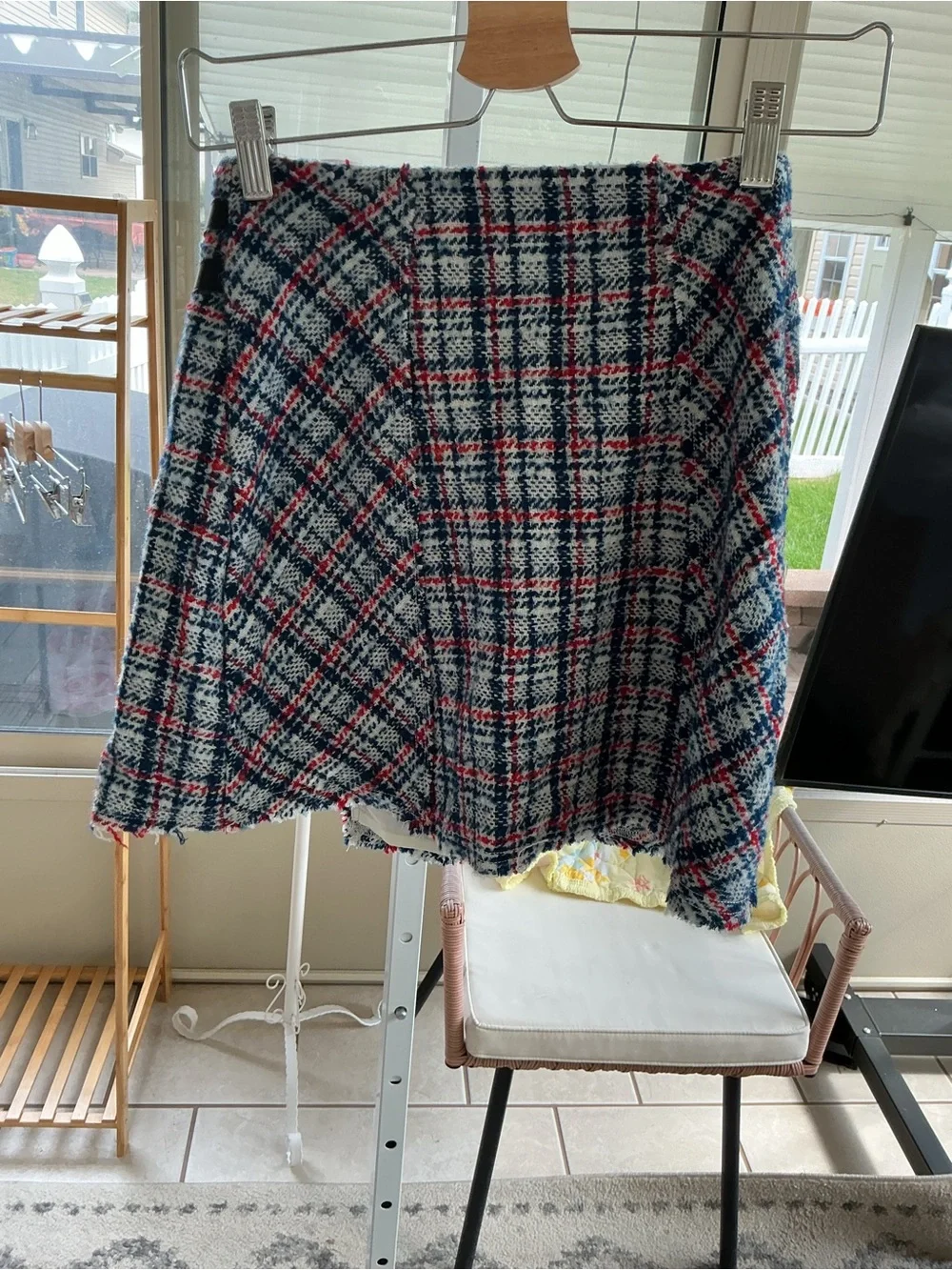 Urban Outfitters Pink and Blue Plaid Wrap Mini Skirt